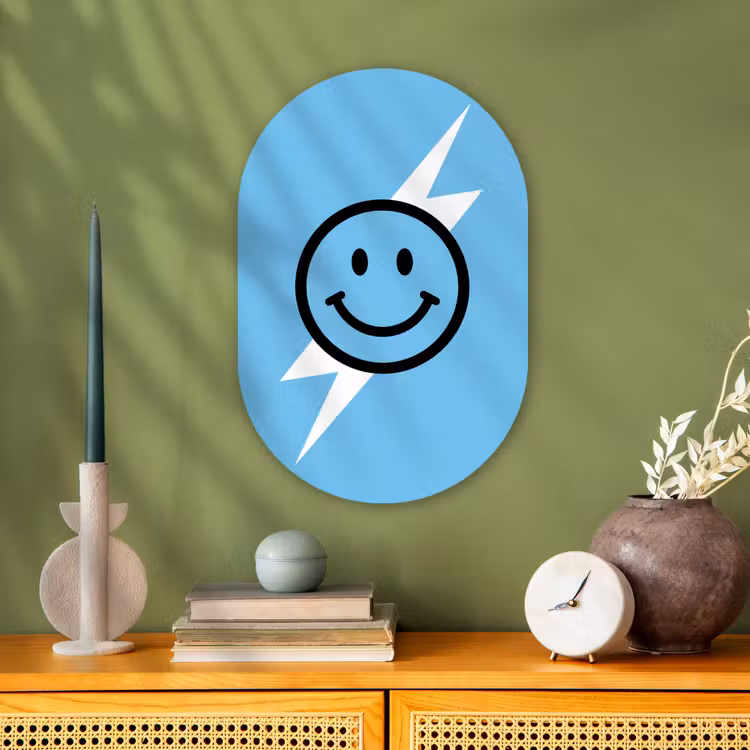 Smiley - Blauw - Bliksem Wandcirkel Ovaal Forex klein -sfeer2