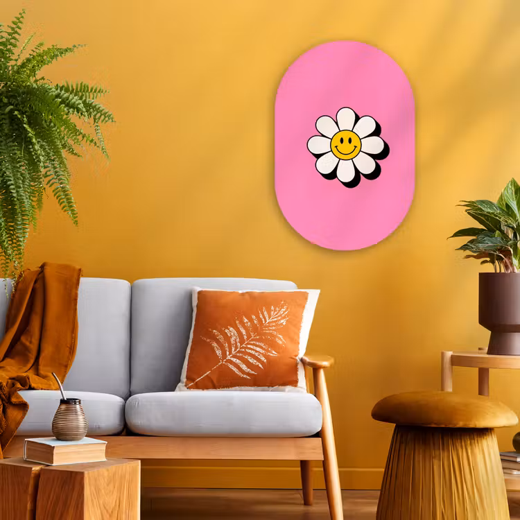 Smiley - Bloem - Roze Wandcirkel Ovaal Forex klein -sfeer4