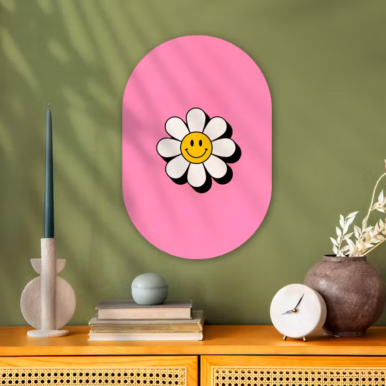 Smiley - Bloem - Roze Wandcirkel Ovaal Forex klein -sfeer2