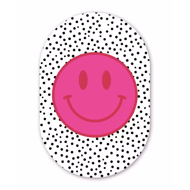Smiley - Roze - Stippen Wandcirkel Ovaal Forex klein -3d