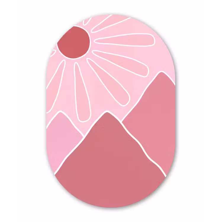 Zon - Bergen - Natuur - Abstract - Roze Wandcirkel Ovaal Forex klein -3d