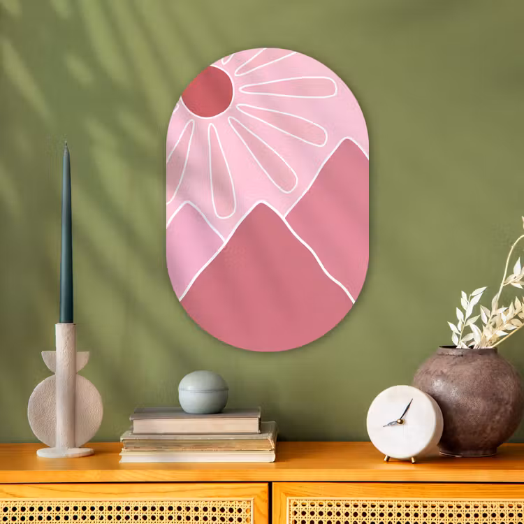 Zon - Bergen - Natuur - Abstract - Roze Wandcirkel Ovaal Forex klein -sfeer2