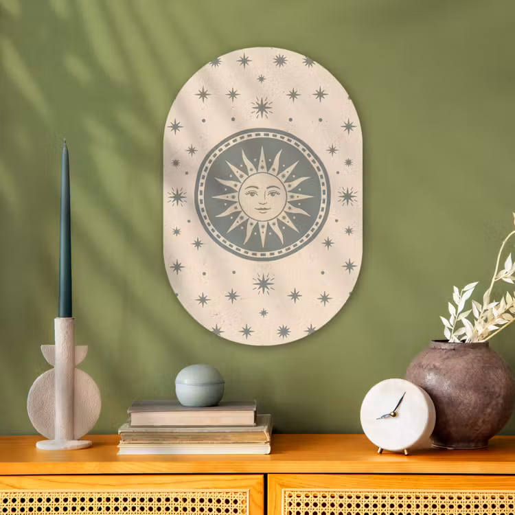 Zon - Sterren - Astrologie - Vintage - Groen Wandcirkel Ovaal Forex klein -sfeer2