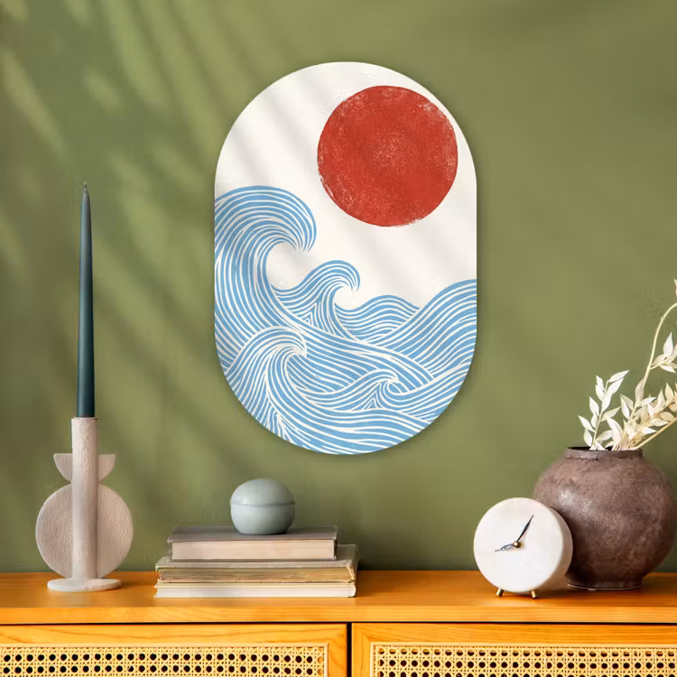 Zon - Golven - Oceaan - Abstract - Rood Wandcirkel Ovaal Forex klein -sfeer2
