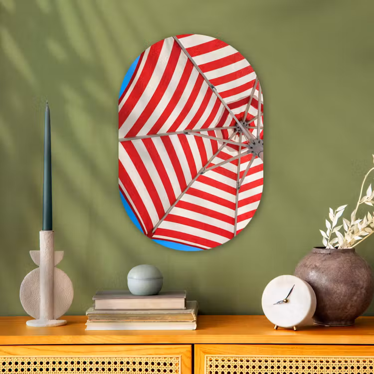 Parasol - Strepen - Zomer - Rood - Blauw Wandcirkel Ovaal Forex klein -sfeer2