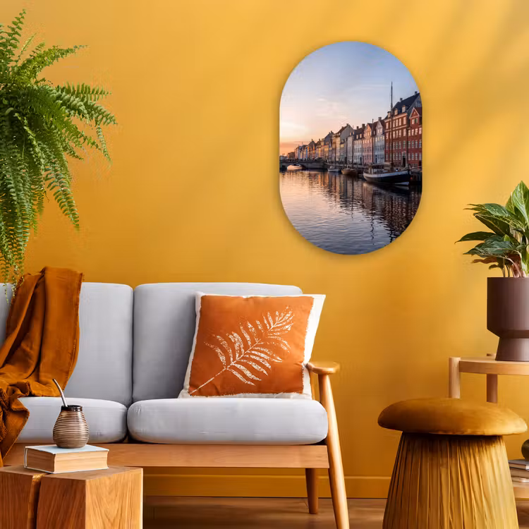 Stad - Gracht - Zonsondergang - Klassiek - Kleurrijk Wandcirkel Ovaal Forex klein -sfeer4