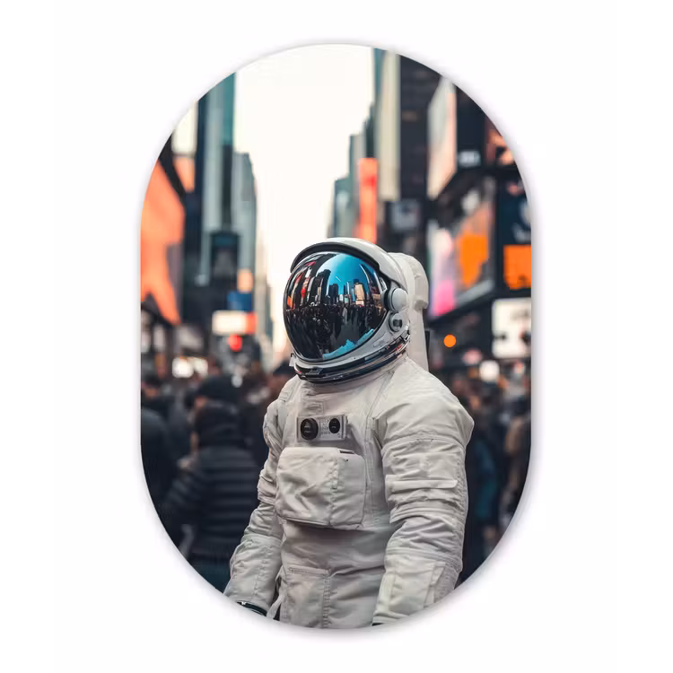 Stad - Mensen - Astronaut - Wit Wandcirkel Ovaal Forex klein -3d