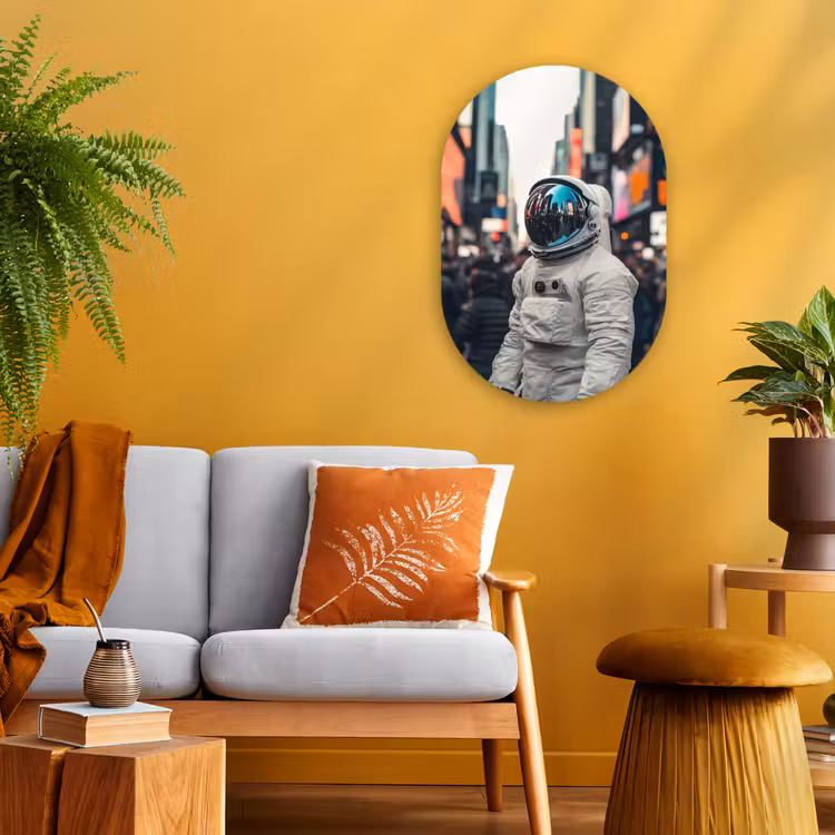 Stad - Mensen - Astronaut - Wit Wandcirkel Ovaal Forex klein -sfeer4