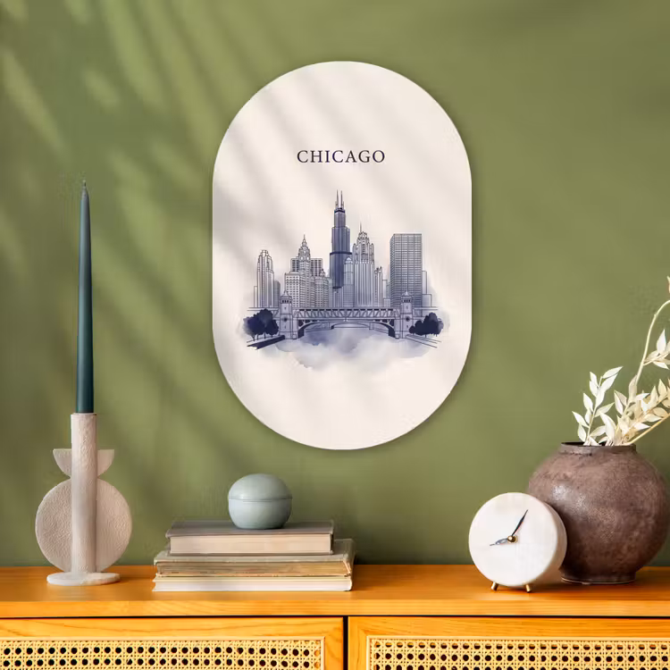 Stad - Skyline - Architectuur - Lijntekening - Blauw Wandcirkel Ovaal Forex klein -sfeer2
