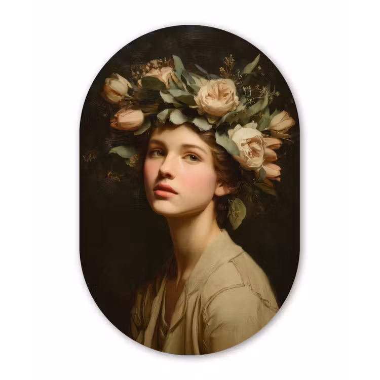 Bloemenstilte - Vrouw - Portret Wandcirkel Ovaal Forex klein -3d