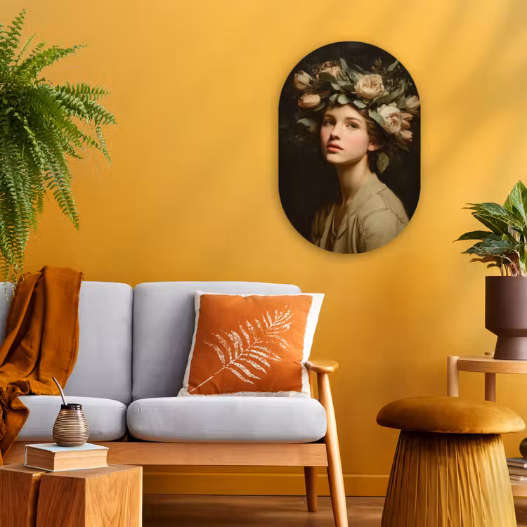 Bloemenstilte - Vrouw - Portret Wandcirkel Ovaal Forex klein -sfeer4