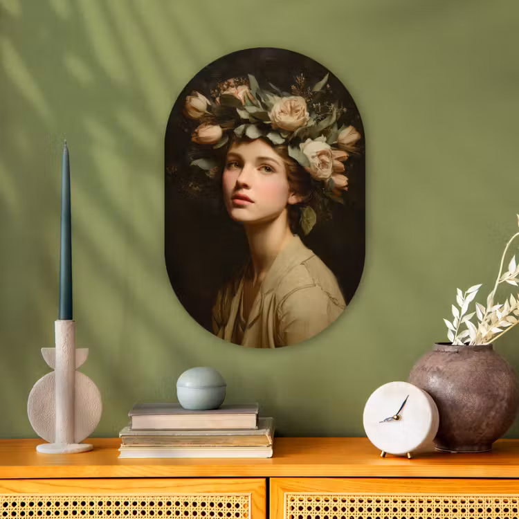 Bloemenstilte - Vrouw - Portret Wandcirkel Ovaal Forex klein -sfeer2
