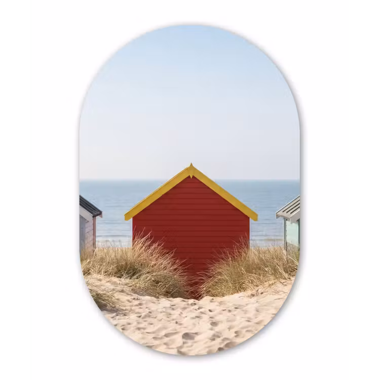 Strand - Huisjes - Kleurrijk - Duinen Wandcirkel Ovaal Forex klein -3d