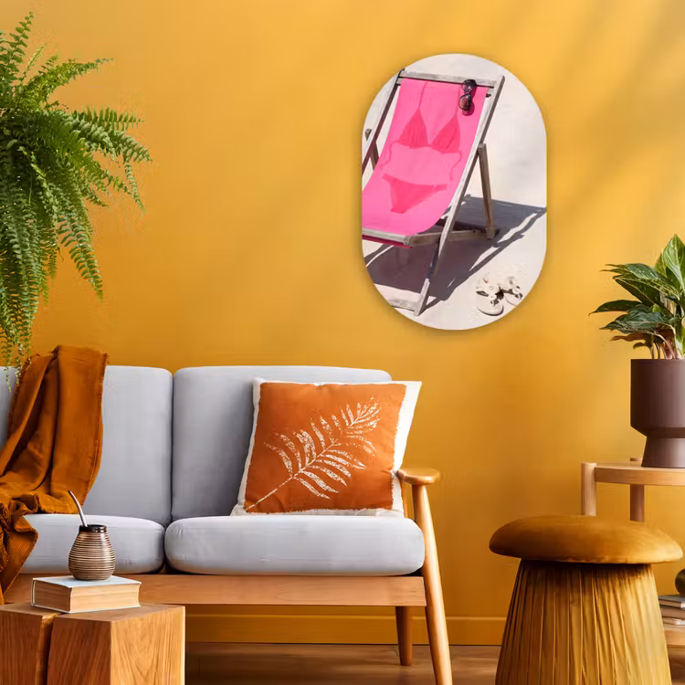 Strand - Ligstoel - Badkleding - Zomer - Roze Wandcirkel Ovaal Forex klein -sfeer4