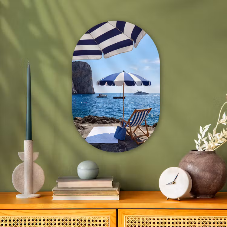 Strand - Ligstoel - Parasol - Zomer - Blauw Wandcirkel Ovaal Forex klein -sfeer2