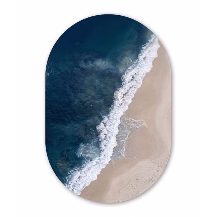 Strand - Zee - Golven Wandcirkel Ovaal Forex klein -3d