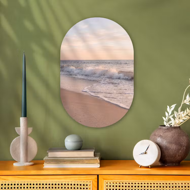 Strand - Zee - Golven - Natuur - Zonsondergang Wandcirkel Ovaal Forex klein -sfeer2