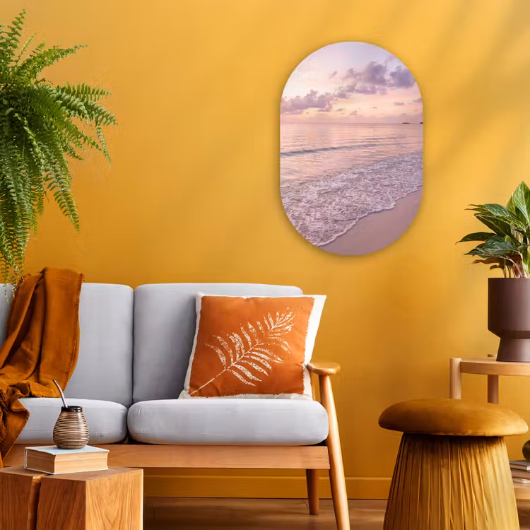 Strand - Zonsondergang - Natuur - Minimalistisch - Roze Wandcirkel Ovaal Forex klein -sfeer4