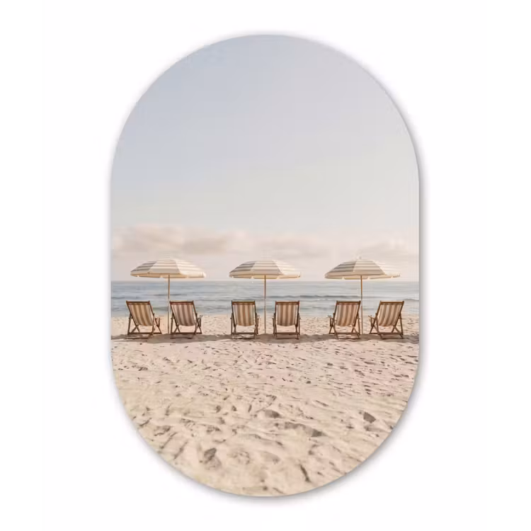 Strand - Stoelen - Parasol Wandcirkel Ovaal Forex klein -3d