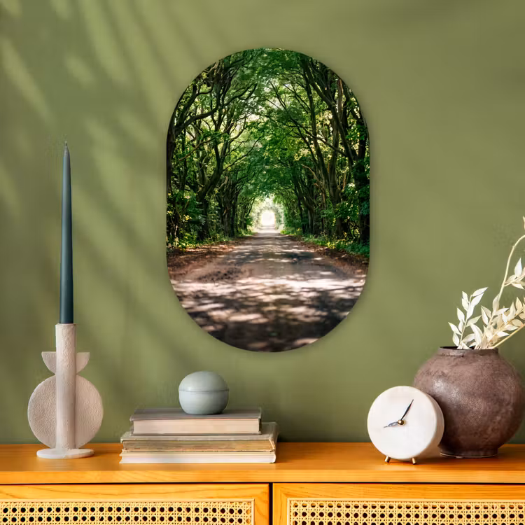 Weg - Bomen - Natuur - Groen Wandcirkel Ovaal Forex klein -sfeer2