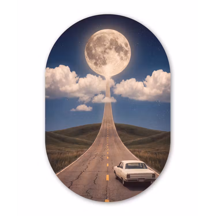 Forexbild Oval - Straße – Mond – Nacht - Weg - Maan - Nacht Wandcirkel Ovaal Forex klein