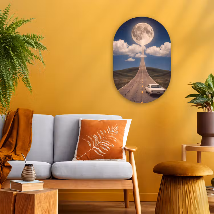 Forexbild Oval - Straße – Mond – Nacht - Weg - Maan - Nacht Wandcirkel Ovaal Forex klein