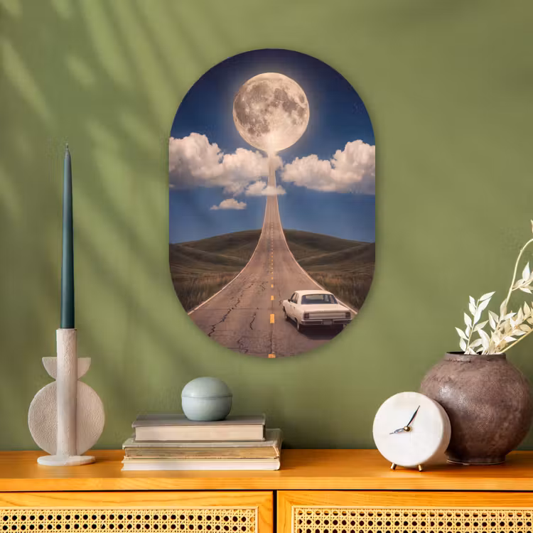 Forexbild Oval - Straße – Mond – Nacht - Weg - Maan - Nacht Wandcirkel Ovaal Forex klein