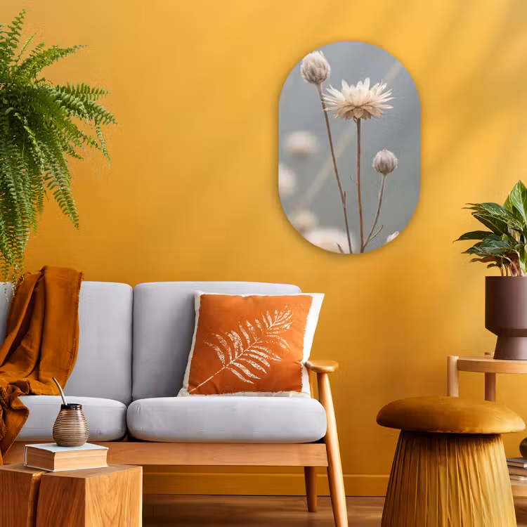 Strobloemen - Wit - Daglicht Wandcirkel Ovaal Forex klein -sfeer4