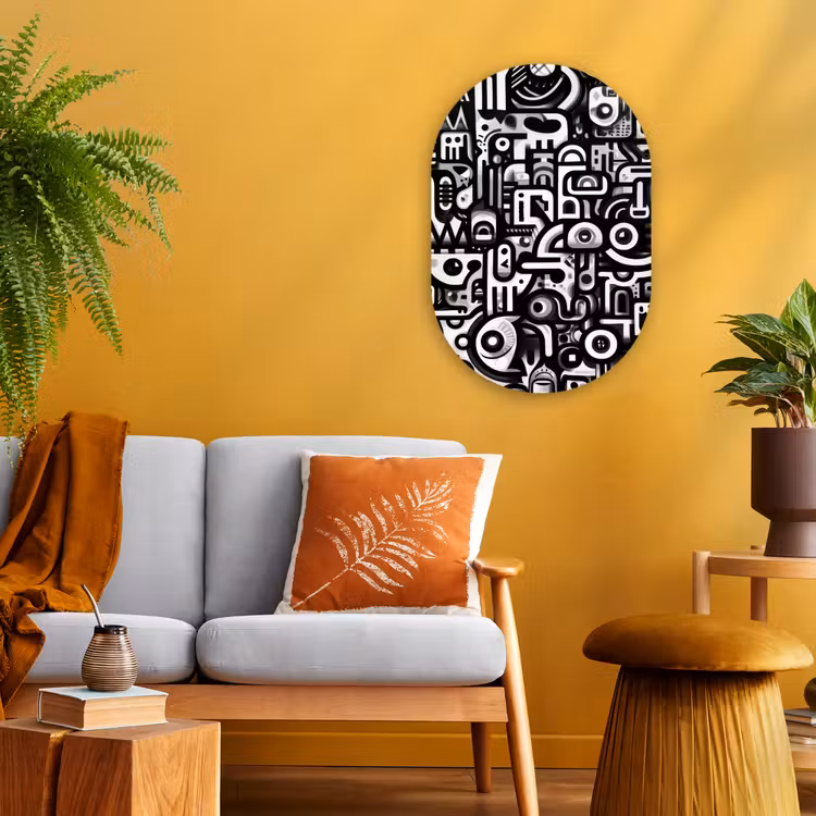 Symbolen - Abstract - Grafisch - Zwart Wandcirkel Ovaal Forex klein -sfeer4