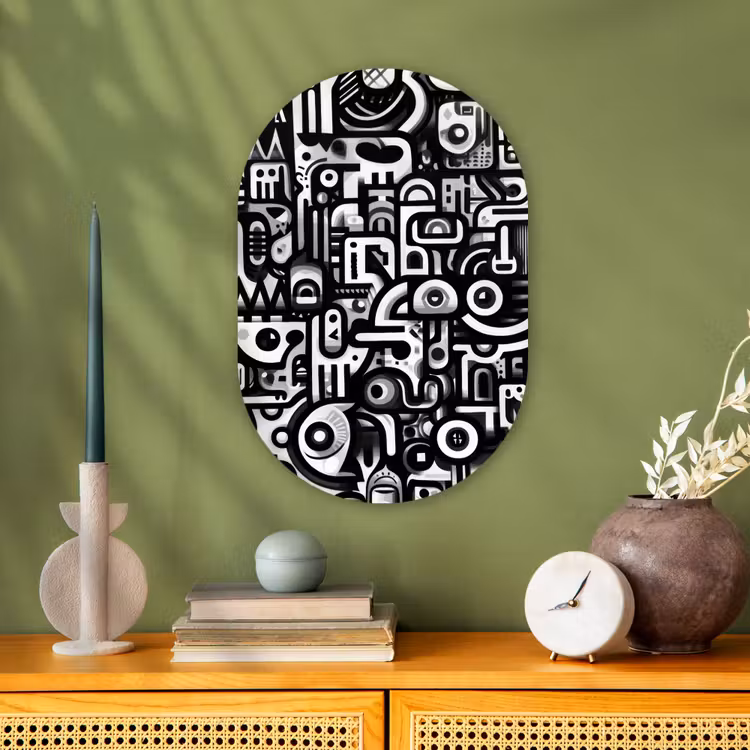 Symbolen - Abstract - Grafisch - Zwart Wandcirkel Ovaal Forex klein -sfeer2