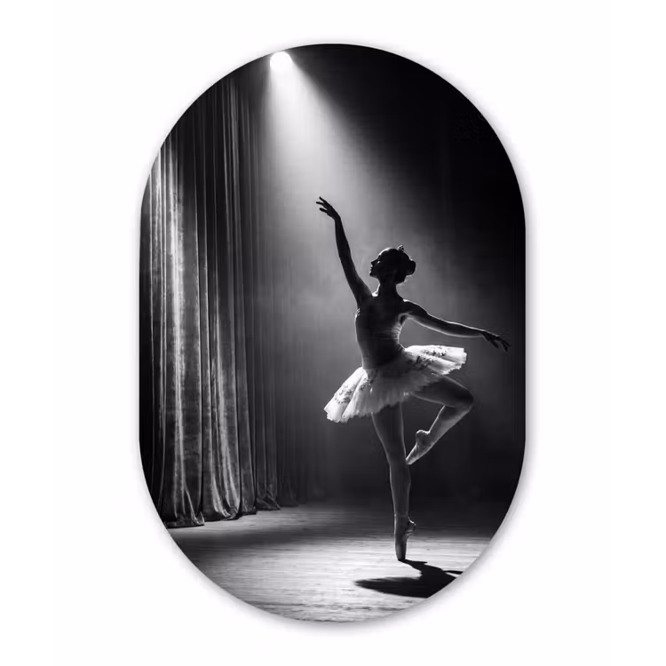 Danser - Podium - Zwart-wit - Kunst - Klassiek Wandcirkel Ovaal Forex klein -3d