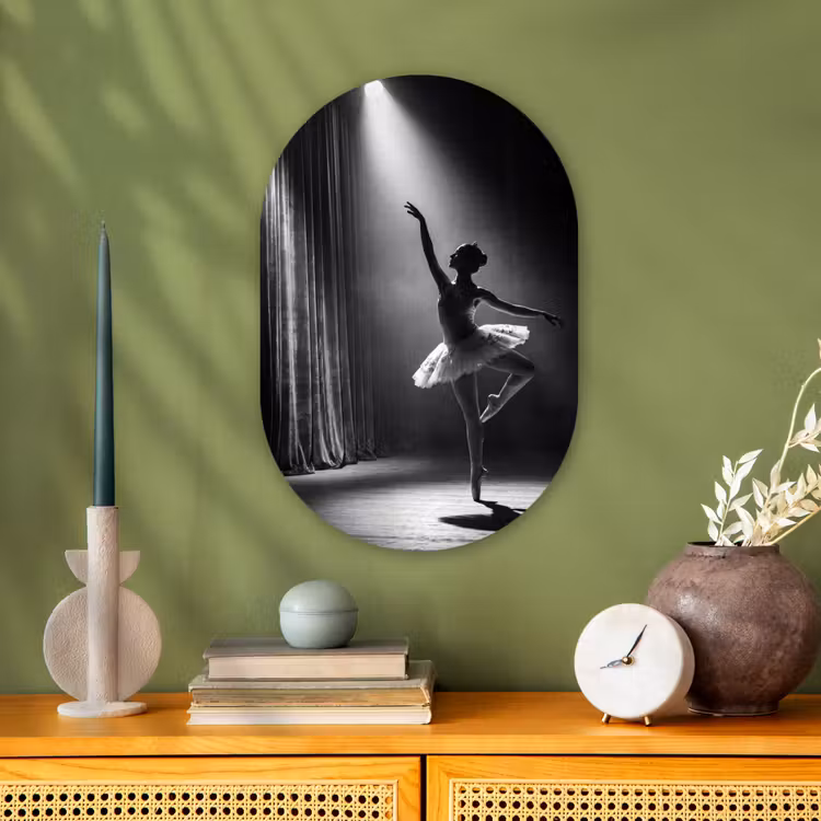 Danser - Podium - Zwart-wit - Kunst - Klassiek Wandcirkel Ovaal Forex klein -sfeer2