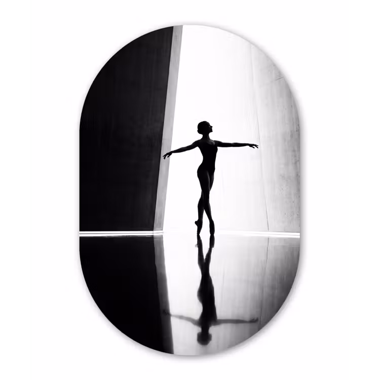 Danser - Silhouette - Kunst - Modern - Zwart-wit Wandcirkel Ovaal Forex klein -3d