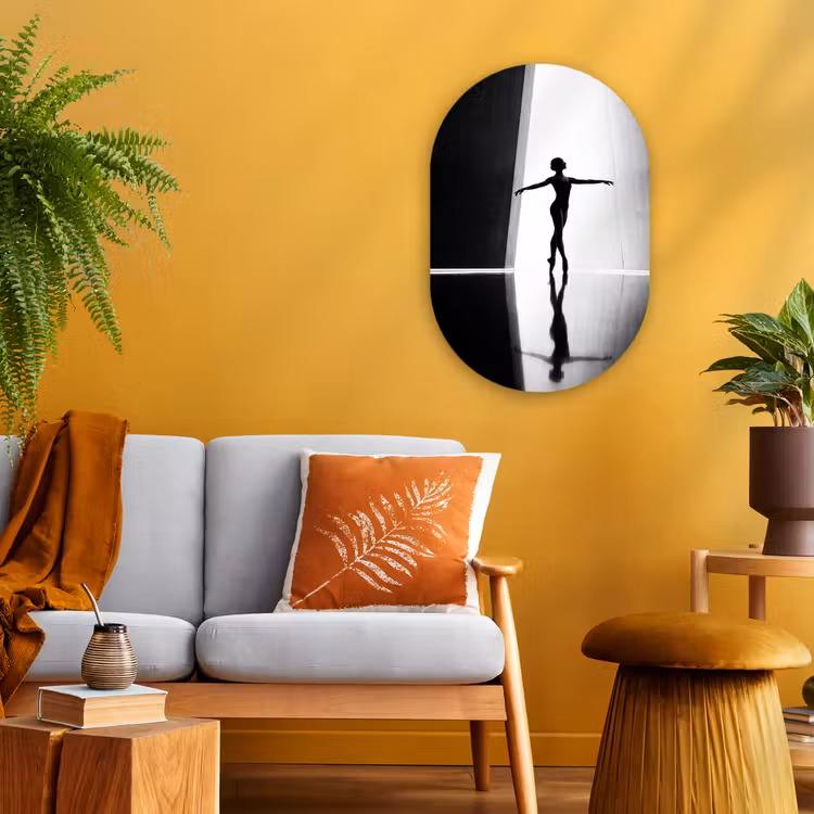 Danser - Silhouette - Kunst - Modern - Zwart-wit Wandcirkel Ovaal Forex klein -sfeer4