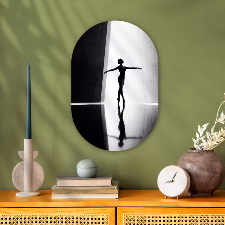 Danser - Silhouette - Kunst - Modern - Zwart-wit Wandcirkel Ovaal Forex klein -sfeer2