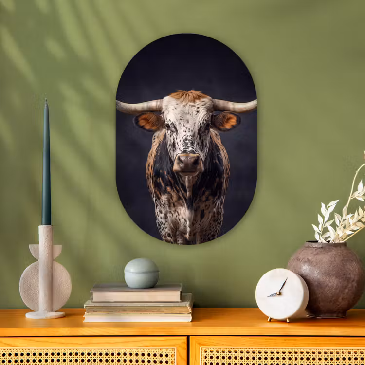 Stier - Kleurrijk - Hoorns Wandcirkel Ovaal Forex klein -sfeer2