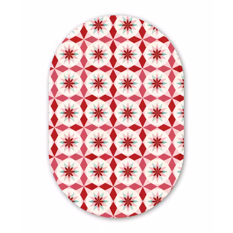 Tegelpatroon - Sterren - Retro - Roze - Mintgroen Wandcirkel Ovaal Forex klein 630 -3d