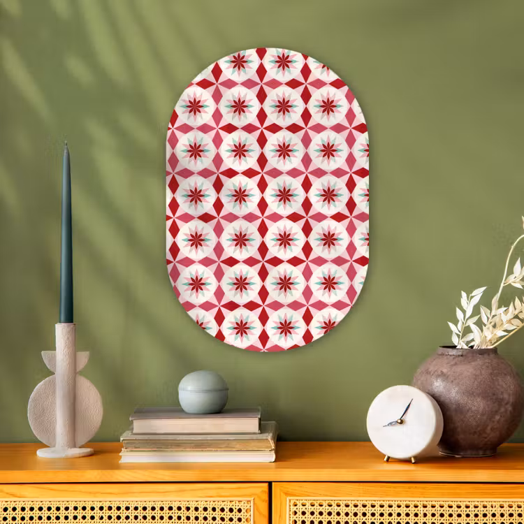 Tegelpatroon - Sterren - Retro - Roze - Mintgroen Wandcirkel Ovaal Forex klein 630 -sfeer2