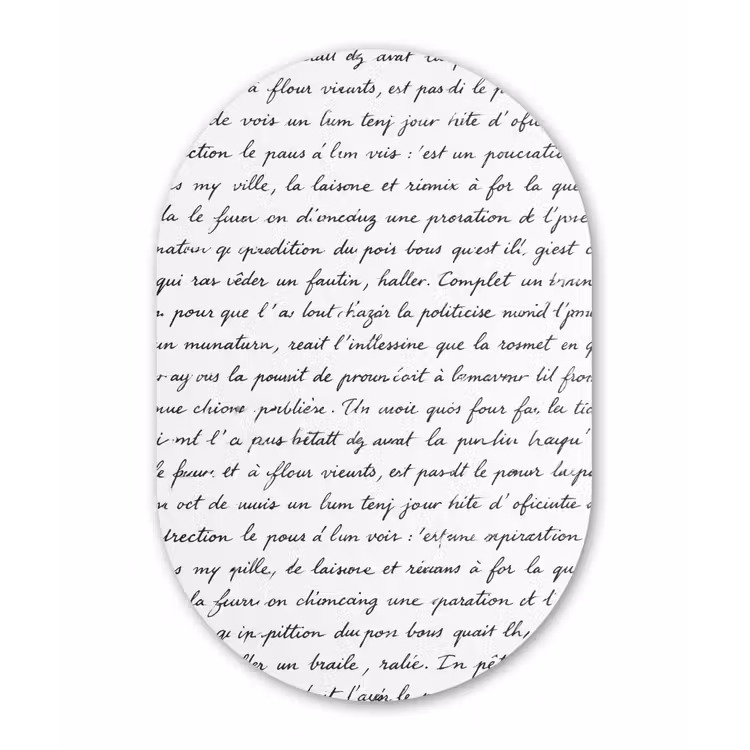 Tekst - Handschrift - Klassiek - ZwartWit Wandcirkel Ovaal Forex klein -3d