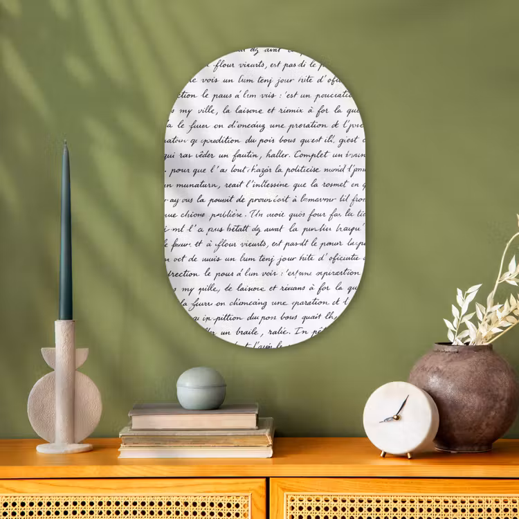 Tekst - Handschrift - Klassiek - ZwartWit Wandcirkel Ovaal Forex klein -sfeer2