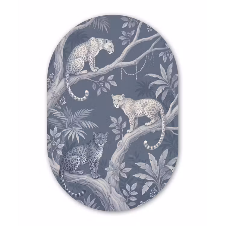 Dieren - Jungle - Illustratie - Bomen - Blauw Wandcirkel Ovaal Forex klein -3d