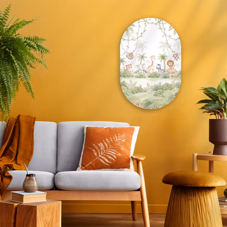 Dieren - Jungle - Pastel Wandcirkel Ovaal Forex klein -sfeer4
