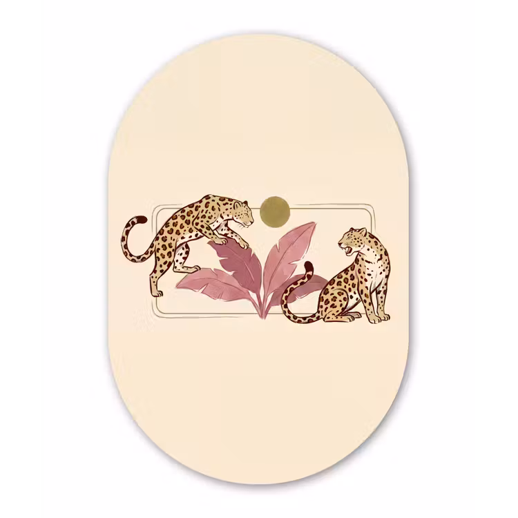 Dieren - Kat - Jungle - Illustratie - Beige Wandcirkel Ovaal Forex klein -3d