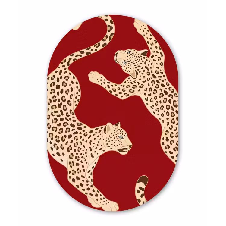 Dieren - Luipaard - Abstract - Rood - Modern Wandcirkel Ovaal Forex klein -3d