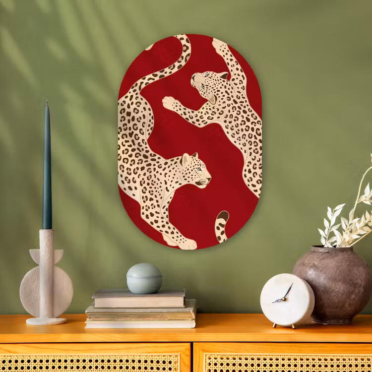 Dieren - Luipaard - Abstract - Rood - Modern Wandcirkel Ovaal Forex klein -sfeer2