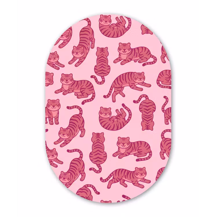 Dieren - Patroon - Roze - Speels - Cartoon Wandcirkel Ovaal Forex klein -3d