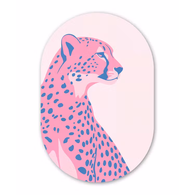 Dieren - Profiel - Abstract - Roze - Blauw Wandcirkel Ovaal Forex klein -3d