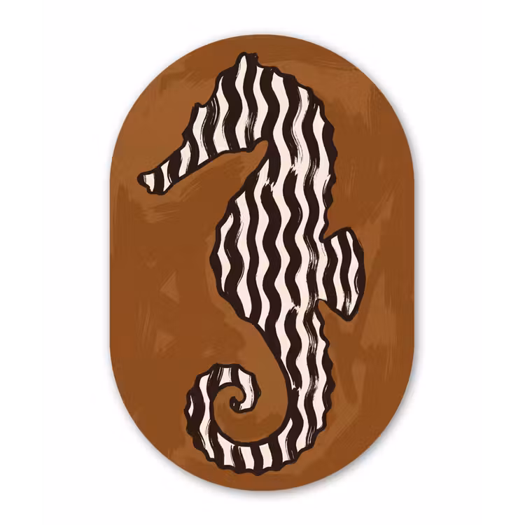 Dieren - Zeepaardje - Abstract - Bruin - Strepen Wandcirkel Ovaal Forex klein -3d