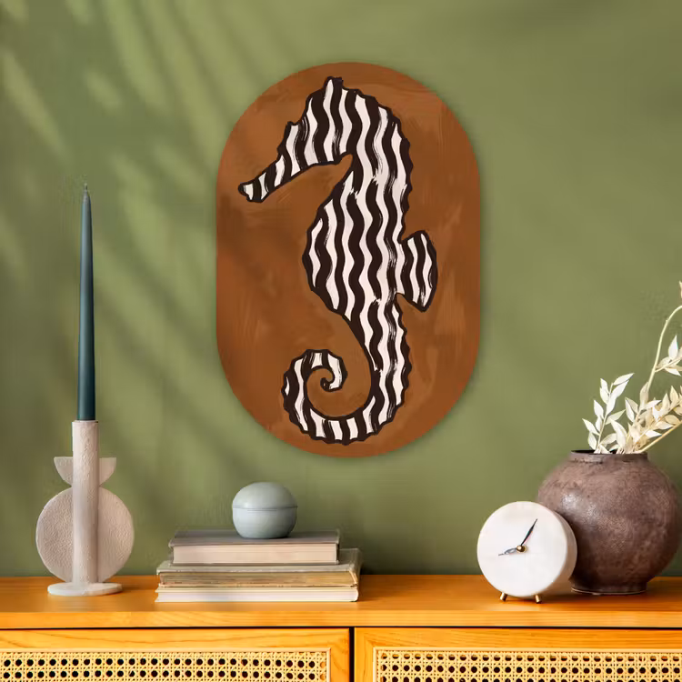Dieren - Zeepaardje - Abstract - Bruin - Strepen Wandcirkel Ovaal Forex klein -sfeer2