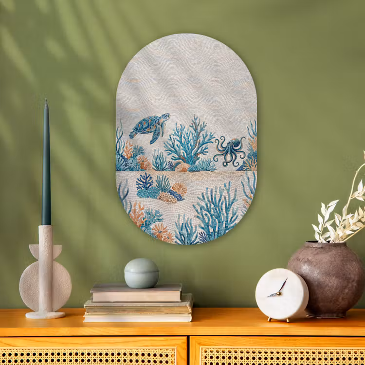 Dieren - Onderwater - Natuur - Mozaïek - Blauw Wandcirkel Ovaal Forex klein -sfeer2
